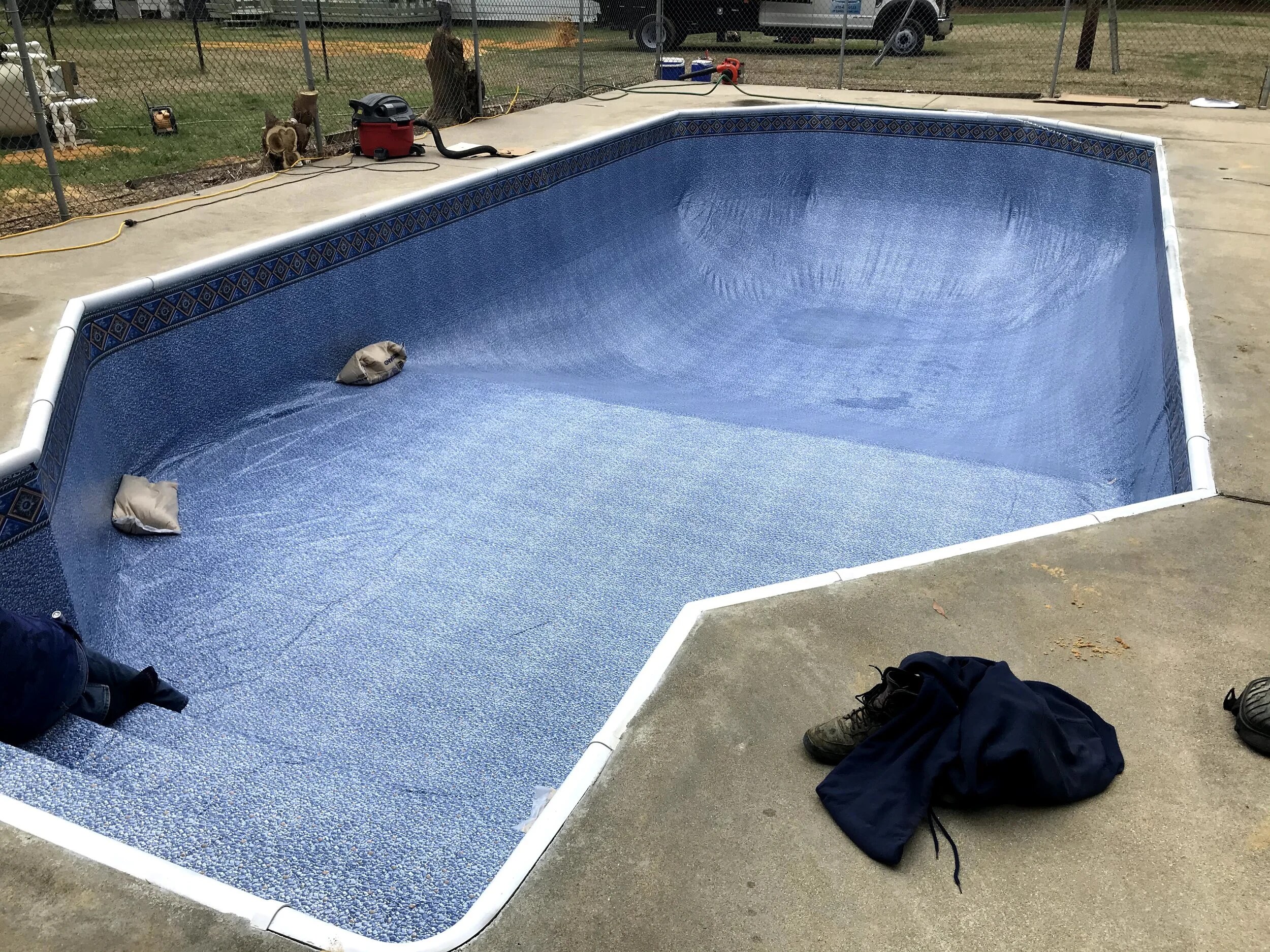Vinyl pool liner during installation