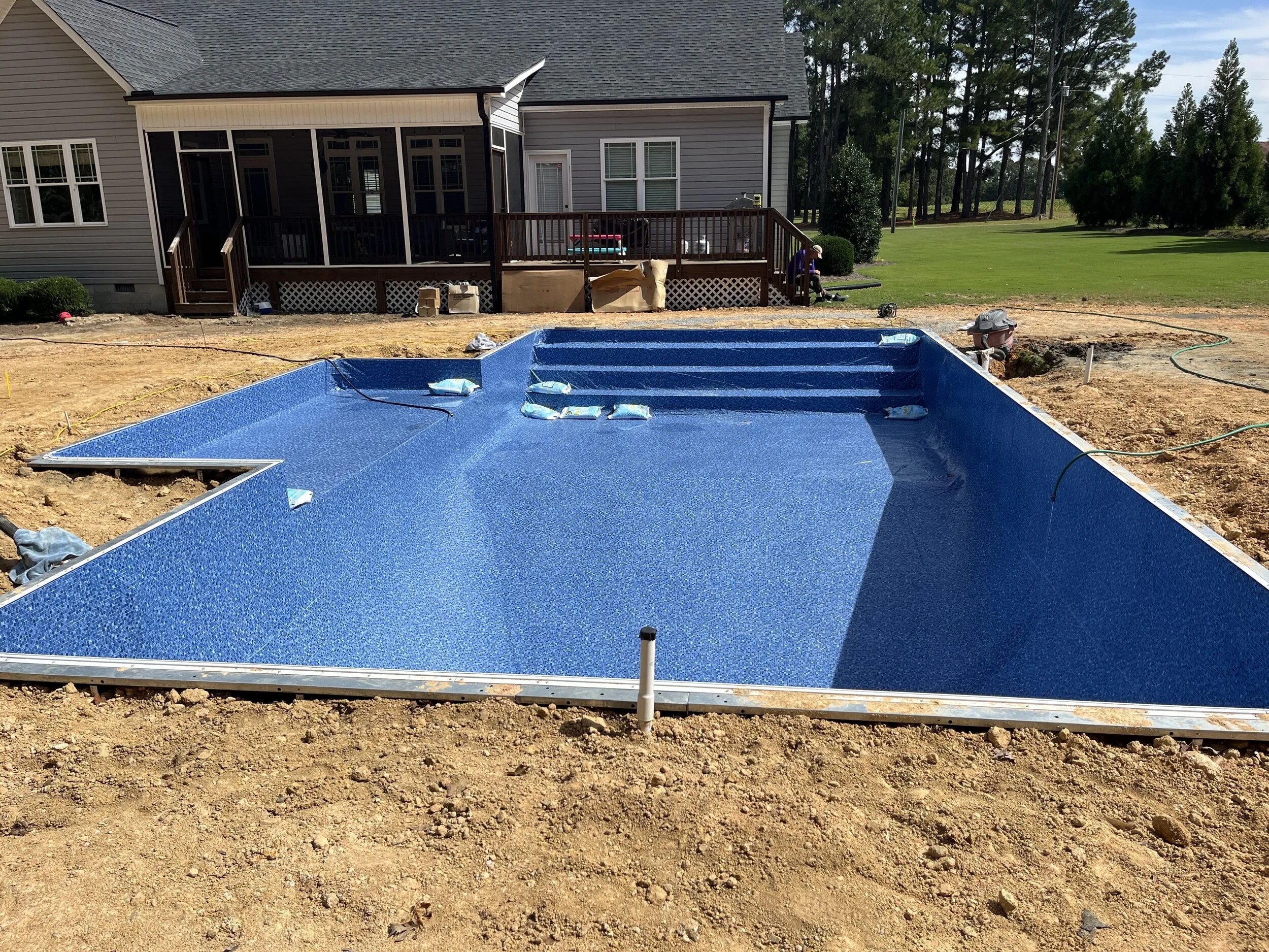 Vinyl liner pool interior during replacement